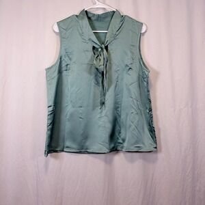 CUPSHE Top Tie Neck Sleeveless Satin‎ Finish Sage Green Large